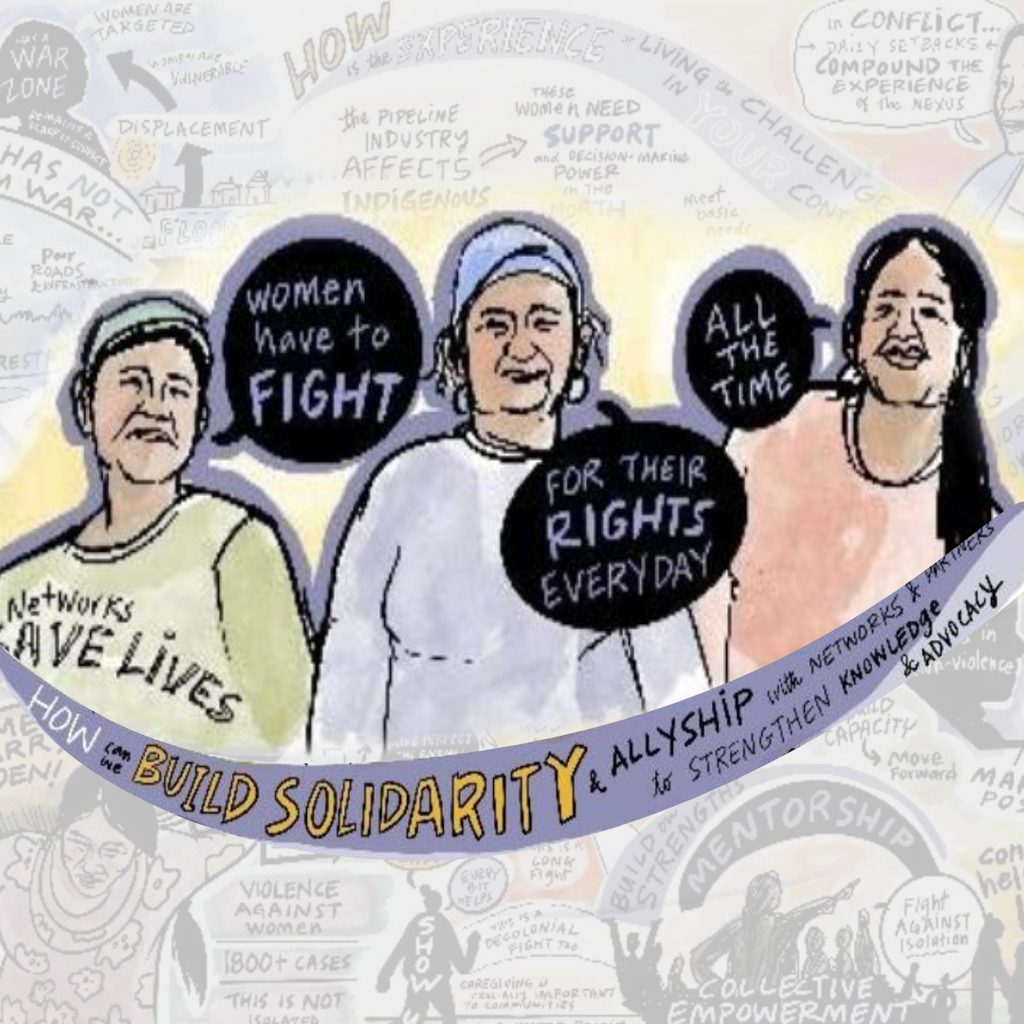 Illustration of women building solidarity, knowledge and advocacy